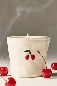 Embossed with Cherries Ceramic Candle