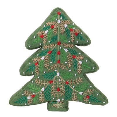 Tree Shaped Pillow - Beaded/Embroidered