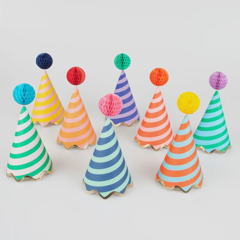 Party Hats - Pack of 8 - Old-Fashioned Honeycomb Balls