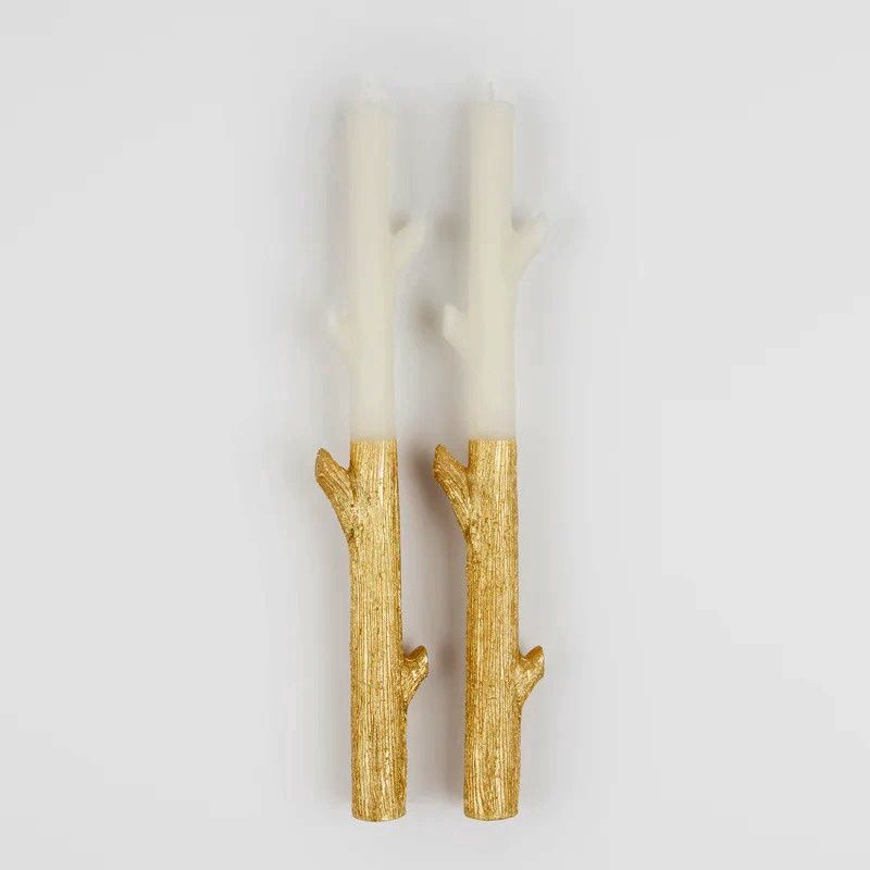 Set of 2 Tapers - Gold Dipped Branch Candle