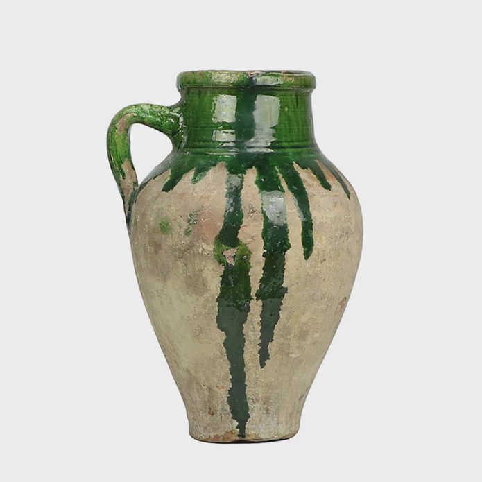 Vintage Olive Jar - Green Glaze Pottery