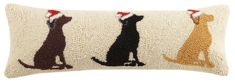 Three Labs in Santa Hats Hooked Pillow