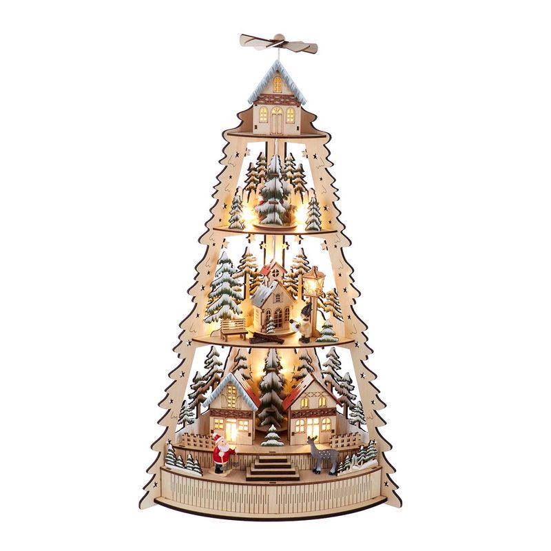 LED Lighted Half Tower Village Scene &amp; Santa