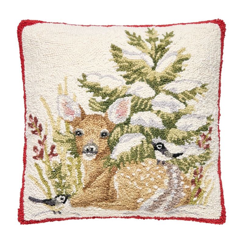 Winter Fawn Hooked Pillow
