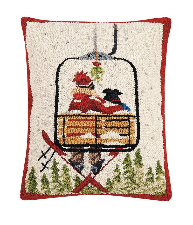 Ski Lift Hooked Pillow