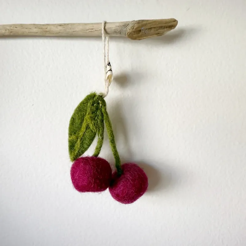 Dark Red Cherry Felted Ornament