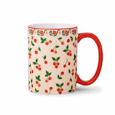 Scattered Cherries Mug - Red Handle