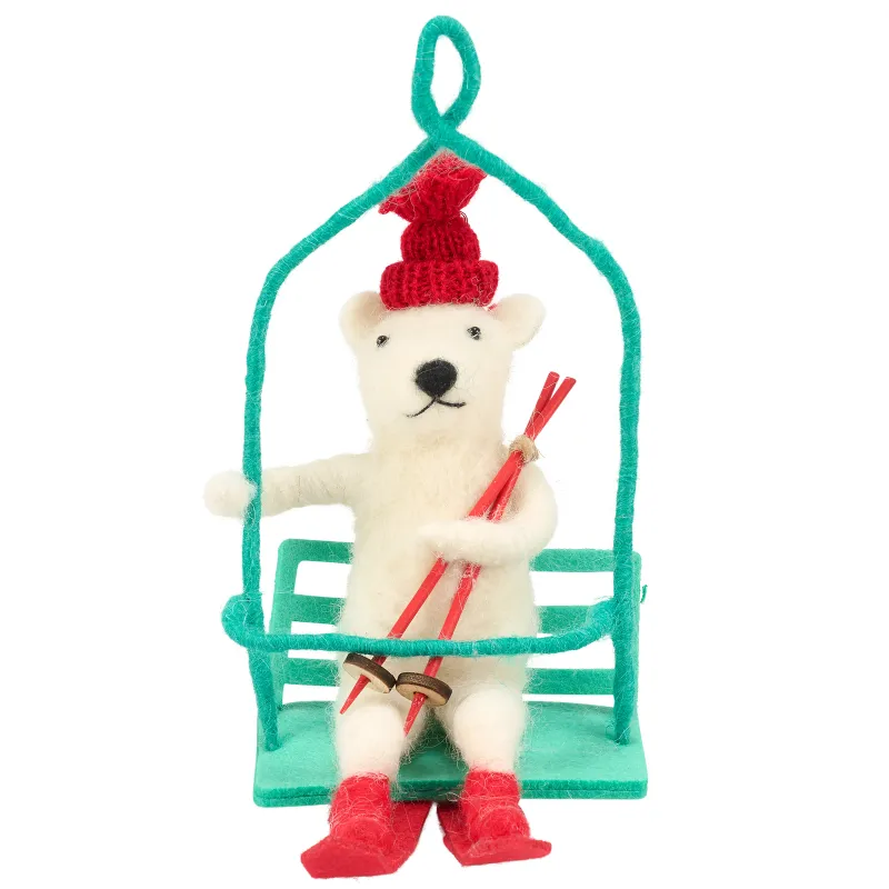 Ski Lift Bear - Felt Ornament