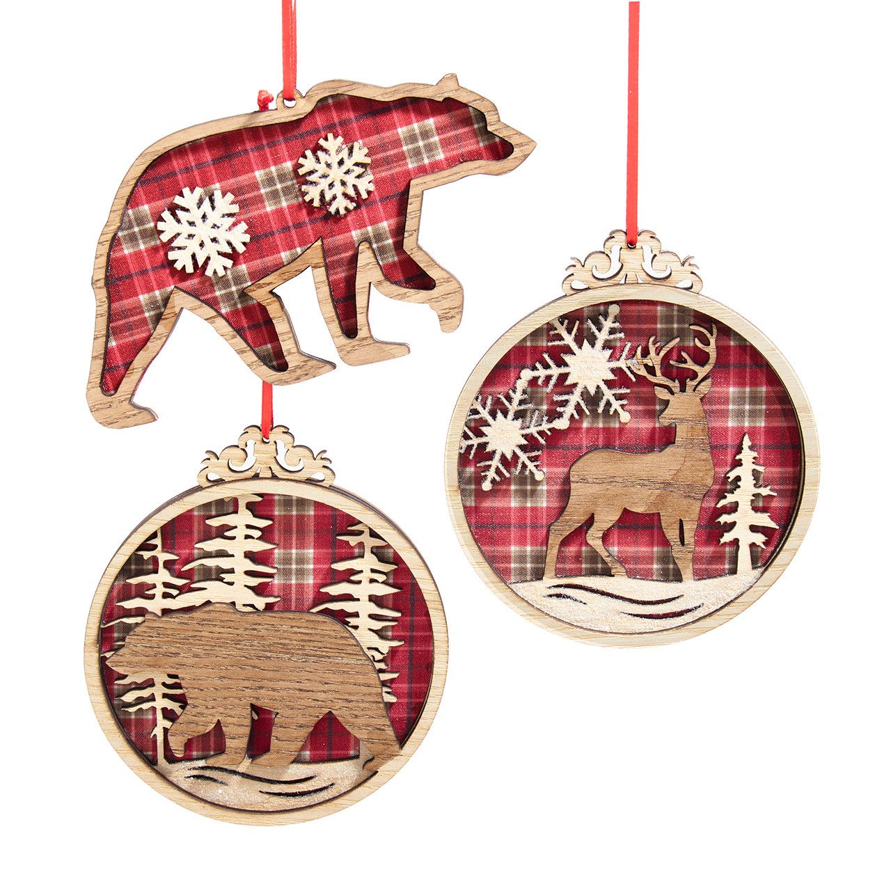 Plaid Deer or Bear - Flat Wood Ornament