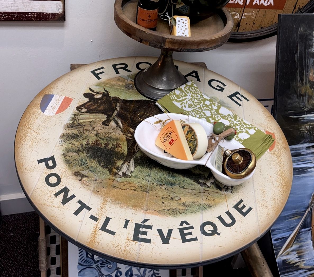 Painted Wood Lazy Susan - Old Cheese Labels
