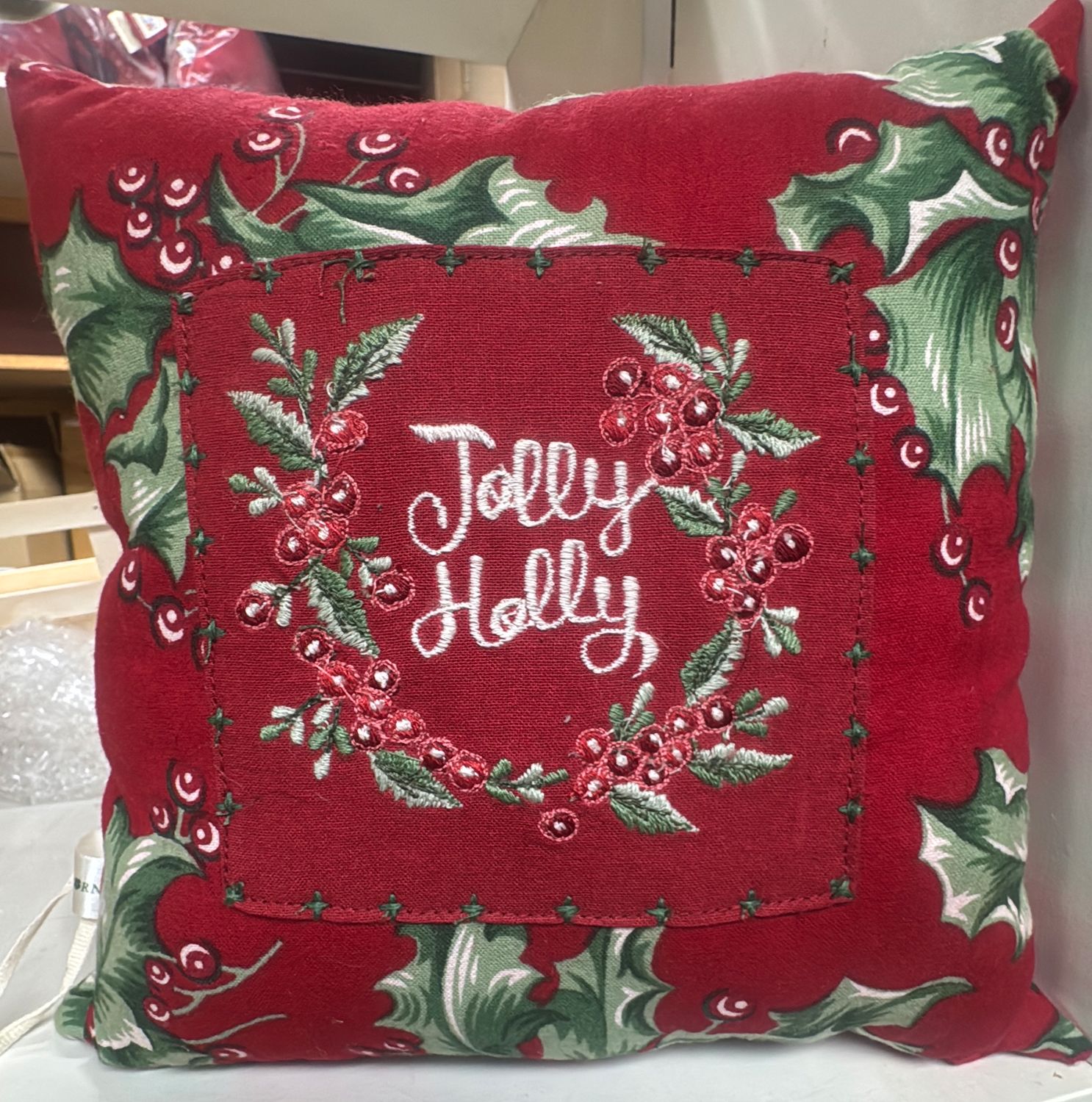 Jolly Holly Red Pillow