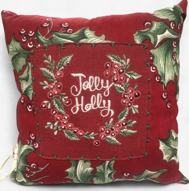 Red Christmas Pillow - Jolly Holly
