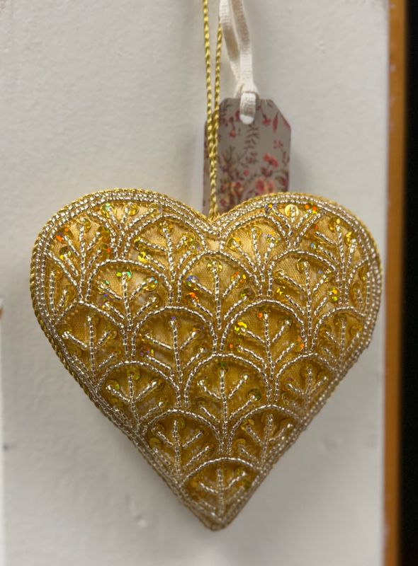 Beaded Gold Heart Ornament