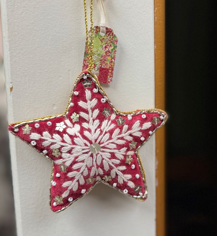 Embroidered Red Star Ornament