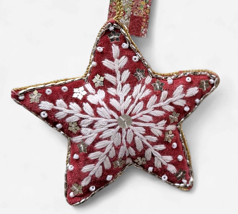 Red Star Ornament - Embroidered
