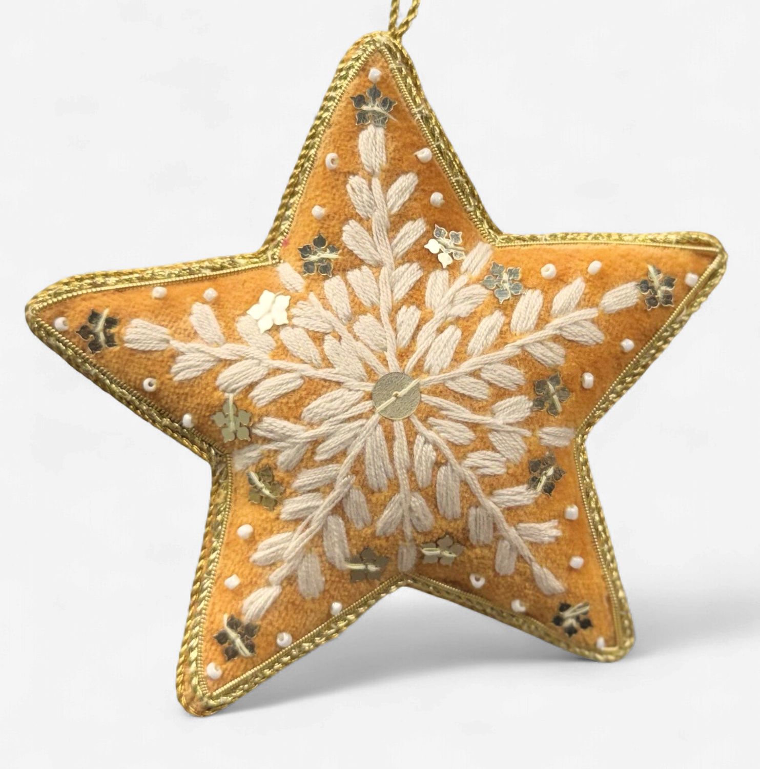 Hand Embroidered Yellow Star Ornament