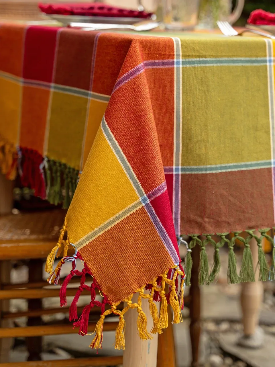 Colorblock Plaid Square Tablecloth