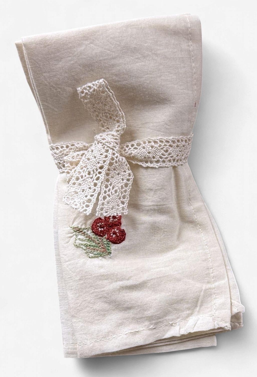 Embroidered Tea Napkin - Holly