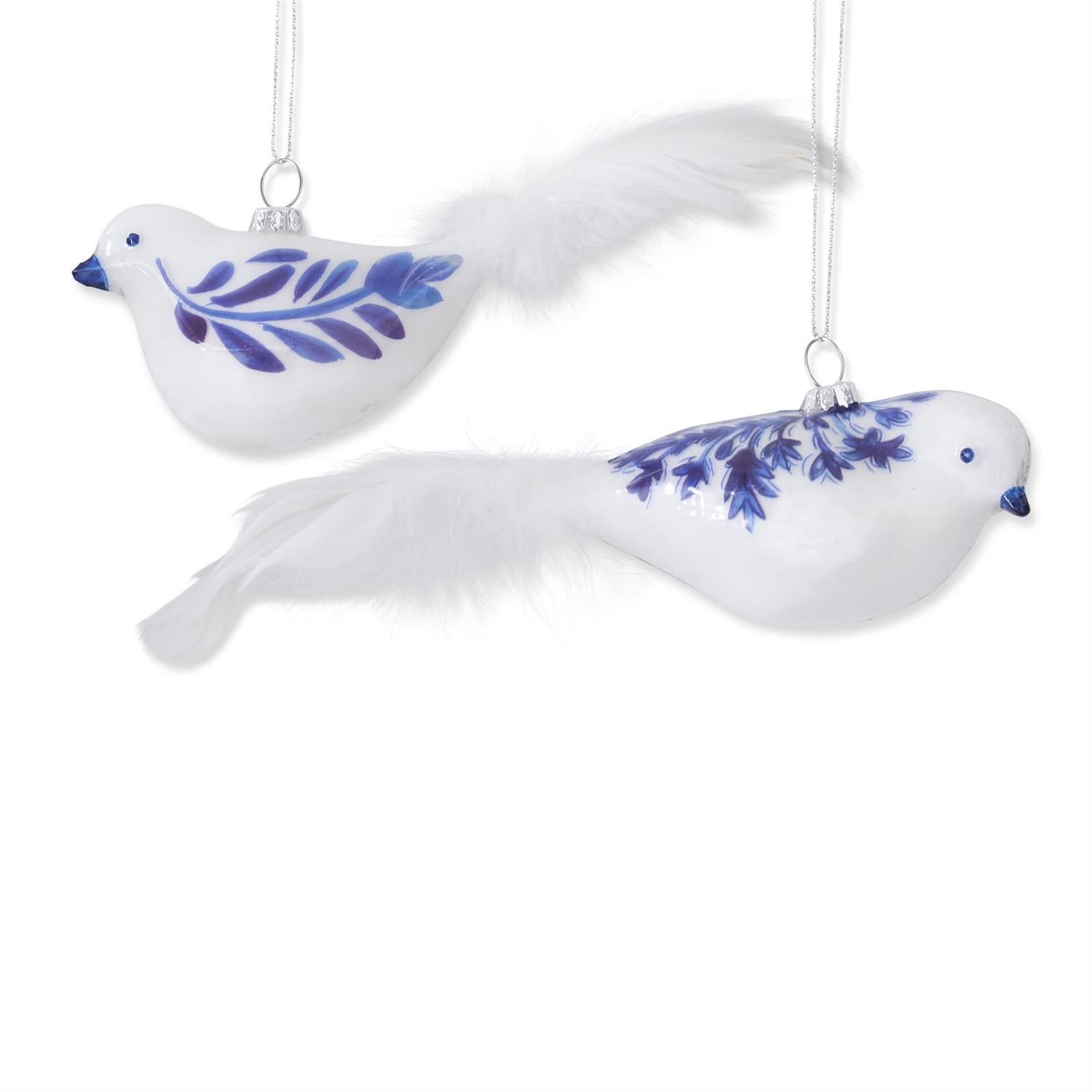 Blue and White Glass Bird w/Feather Tail