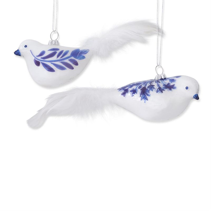 Blue and White Glass Bird w/Feather Tail