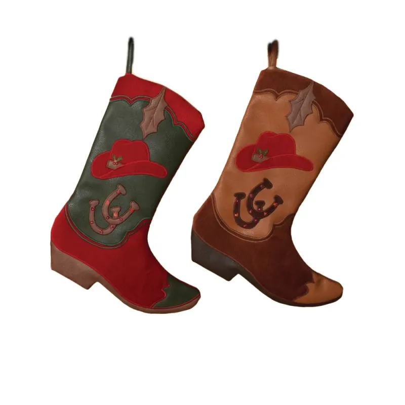 Leather and Corduroy Cowboyboot Stocking