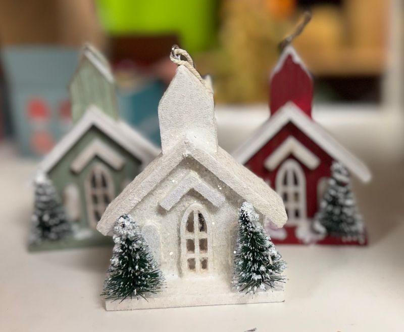 Holiday Wooden Church Ornament
