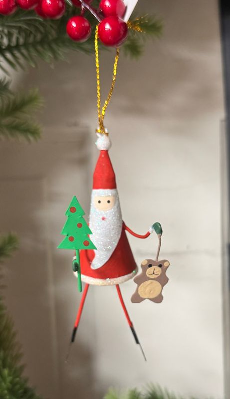 Tin Santa w/Tree and Bear Ornament