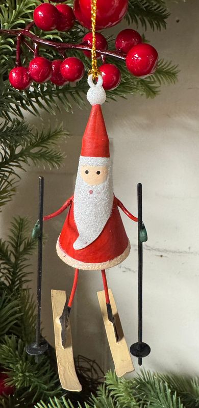 Tin Skiing Santa Ornament