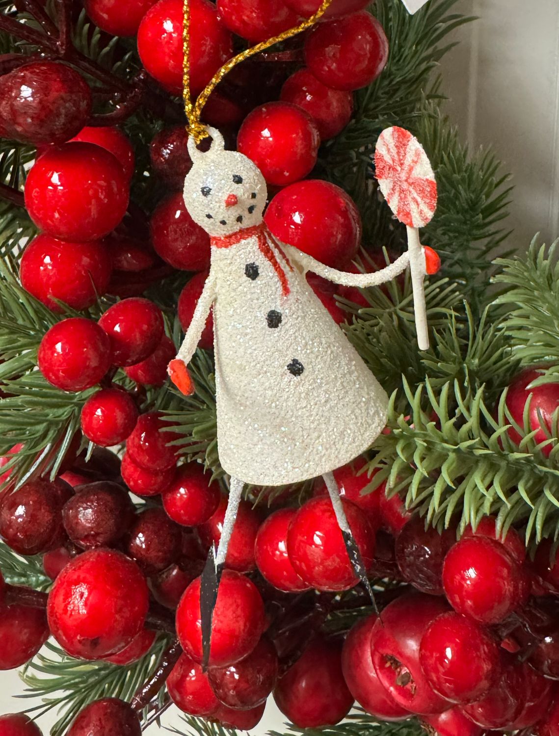 Tin Snowman w/Lollipop Can Ornament