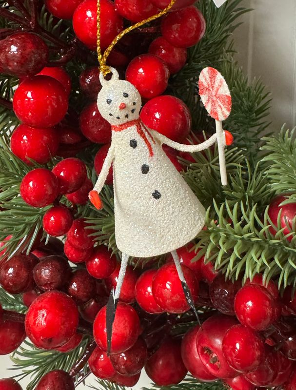 Tin Snowman w/Lollipop Can Ornament