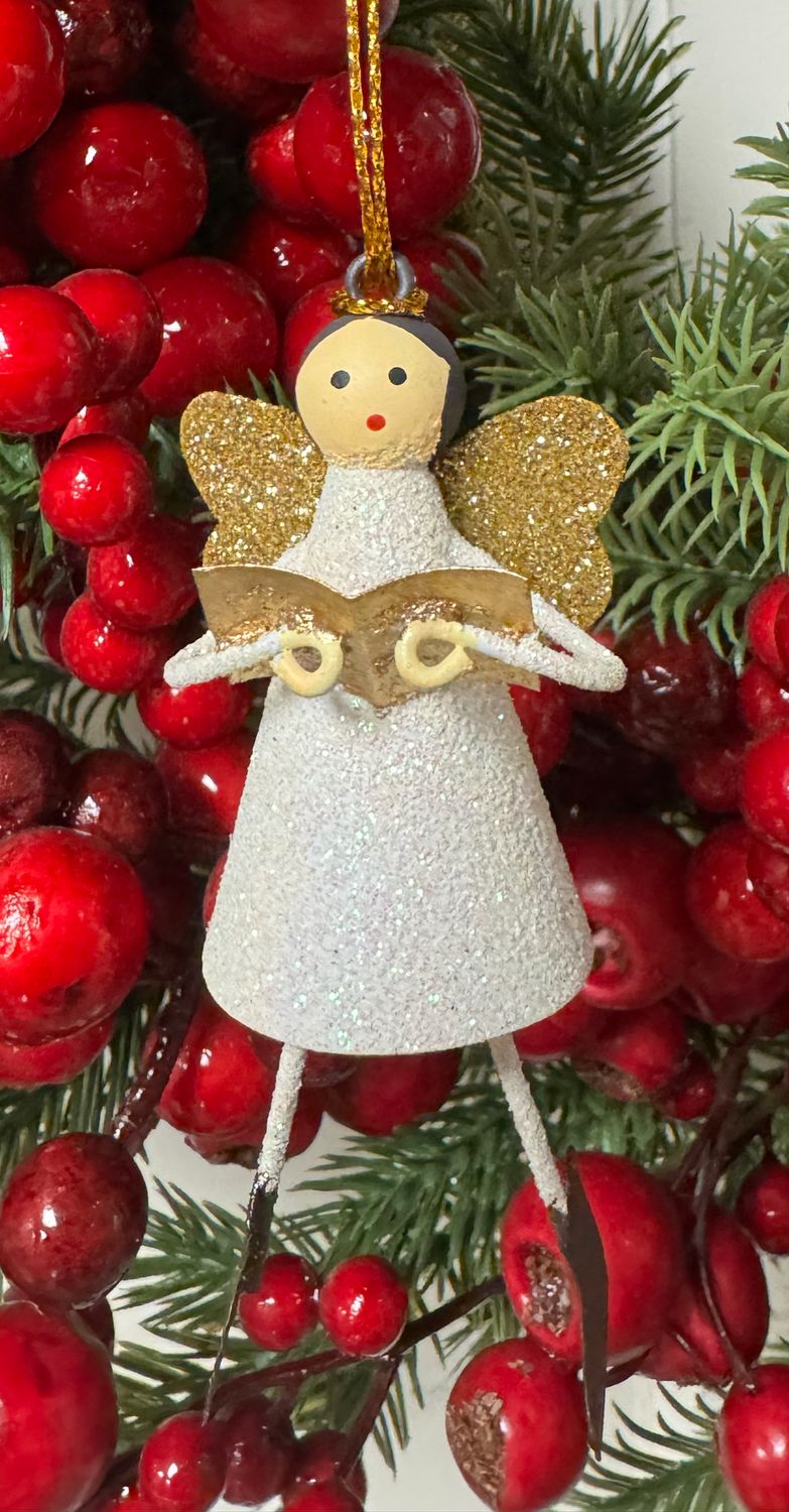Tin Angel w/Book Ornament