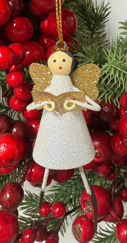 Tin Angel w/Book Ornament