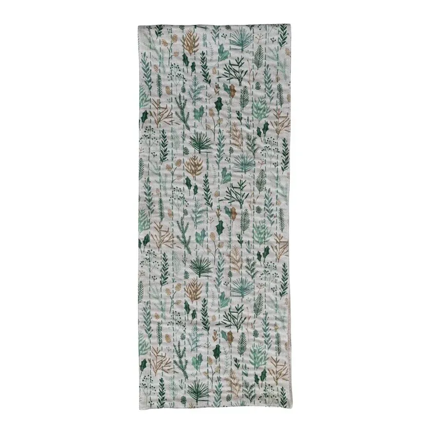 Cotton Table Runner w/Botanicals Pattern