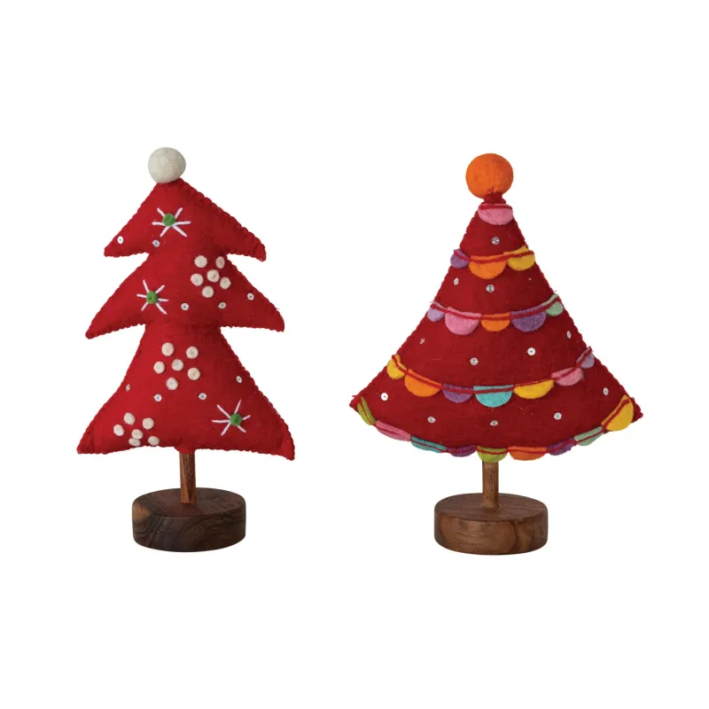 Handmade Wool Felt Christmas Tree w/Wood Base