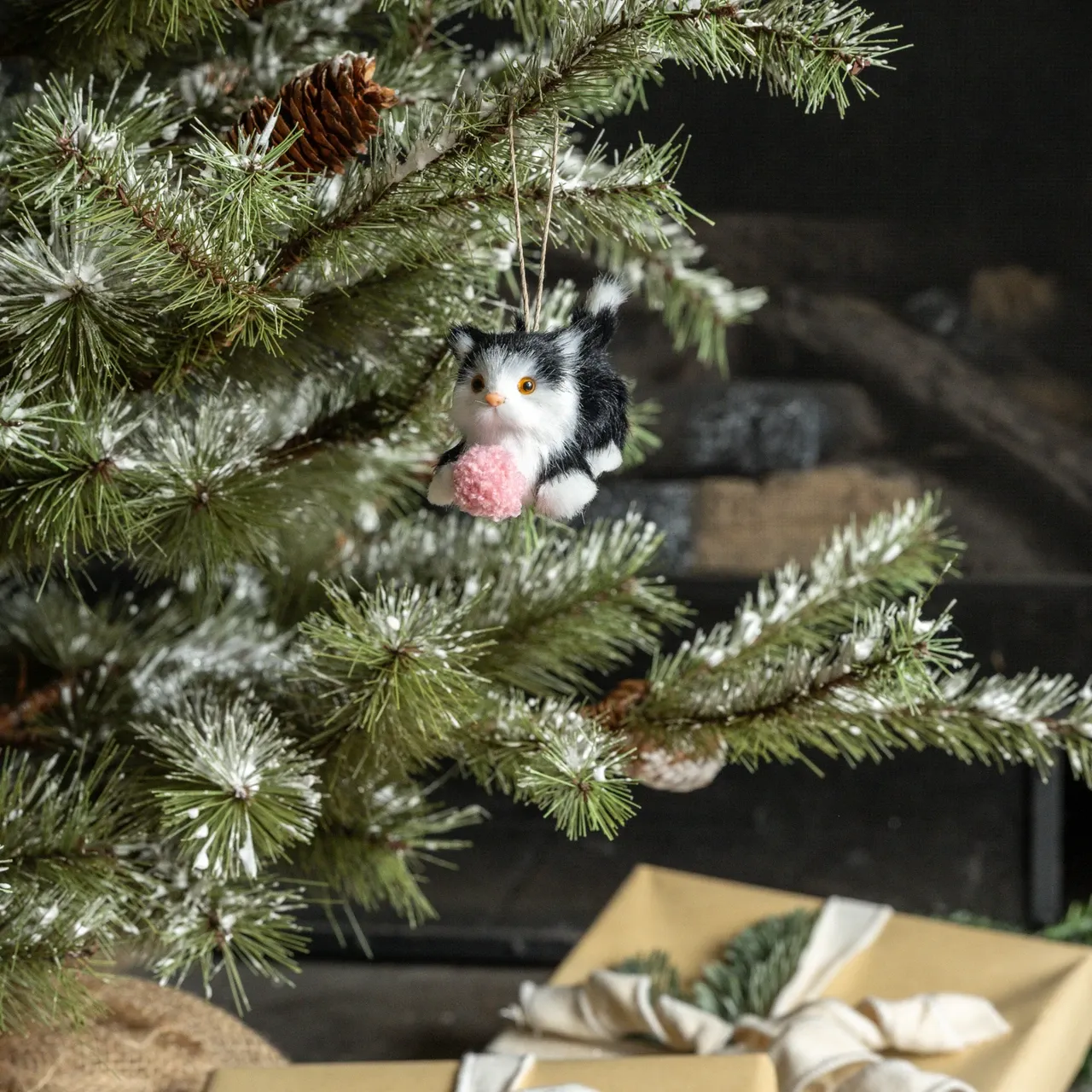 Playful Black and White Kitten Ornament