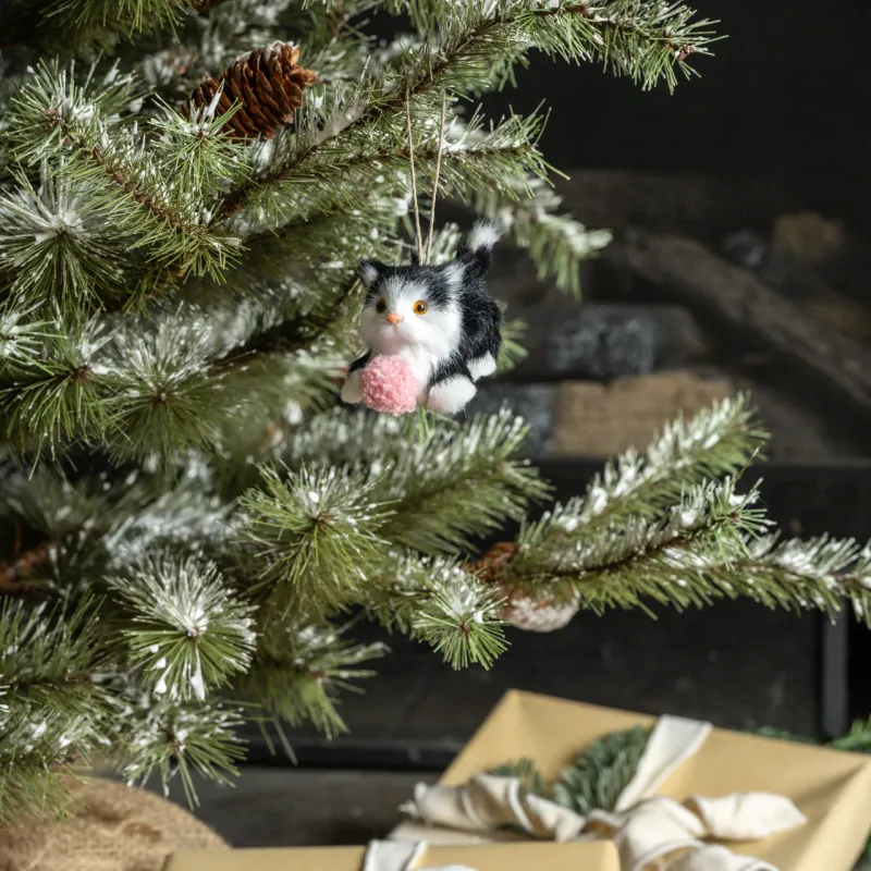 Playful Black and White Kitten Ornament