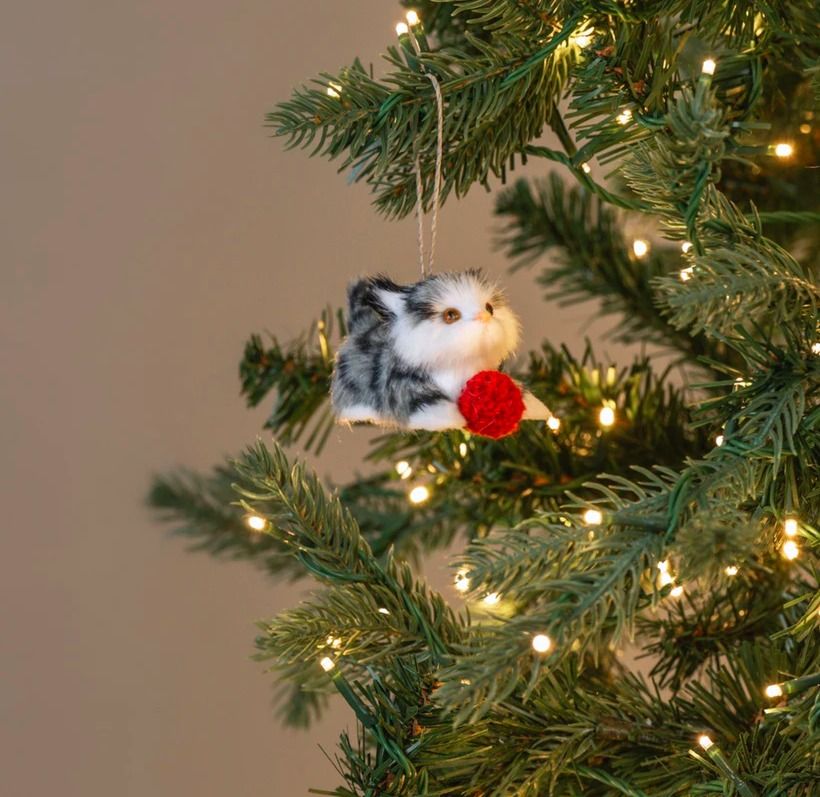Playful Grey and White Kitten - Fluffy Ornament