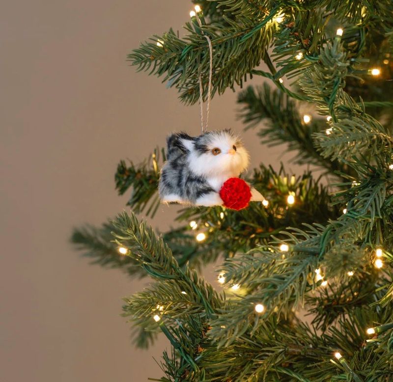 Playful Grey and White Kitten - Fluffy Ornament