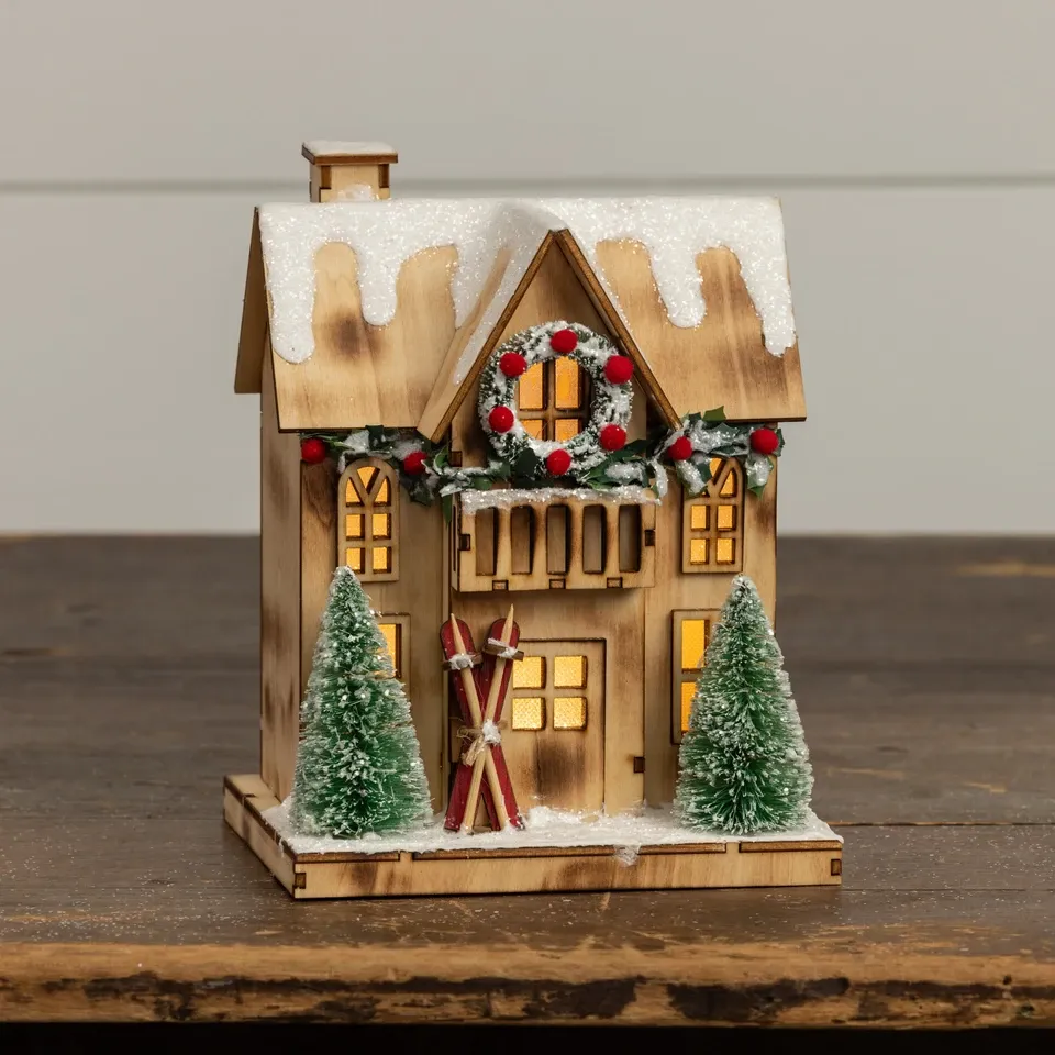 Lighted Wood Ski Home