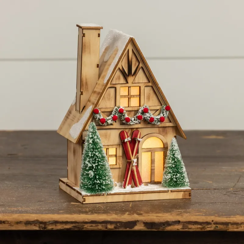 Lighted Wood Ski House
