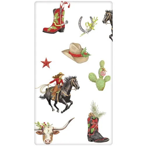 Western Holiday Scattered Dishtowel