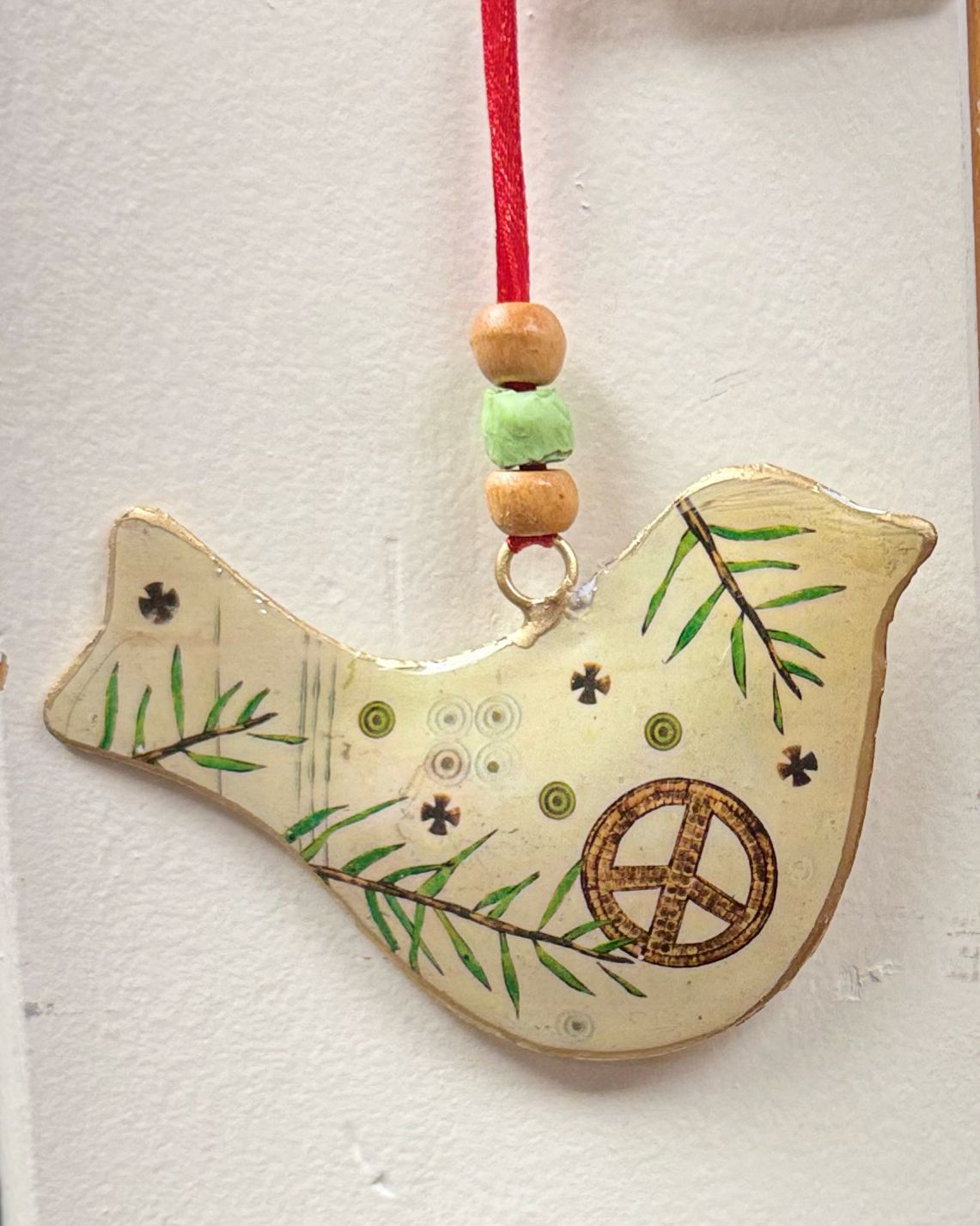Metal Bird Ornament w/Peace Sign