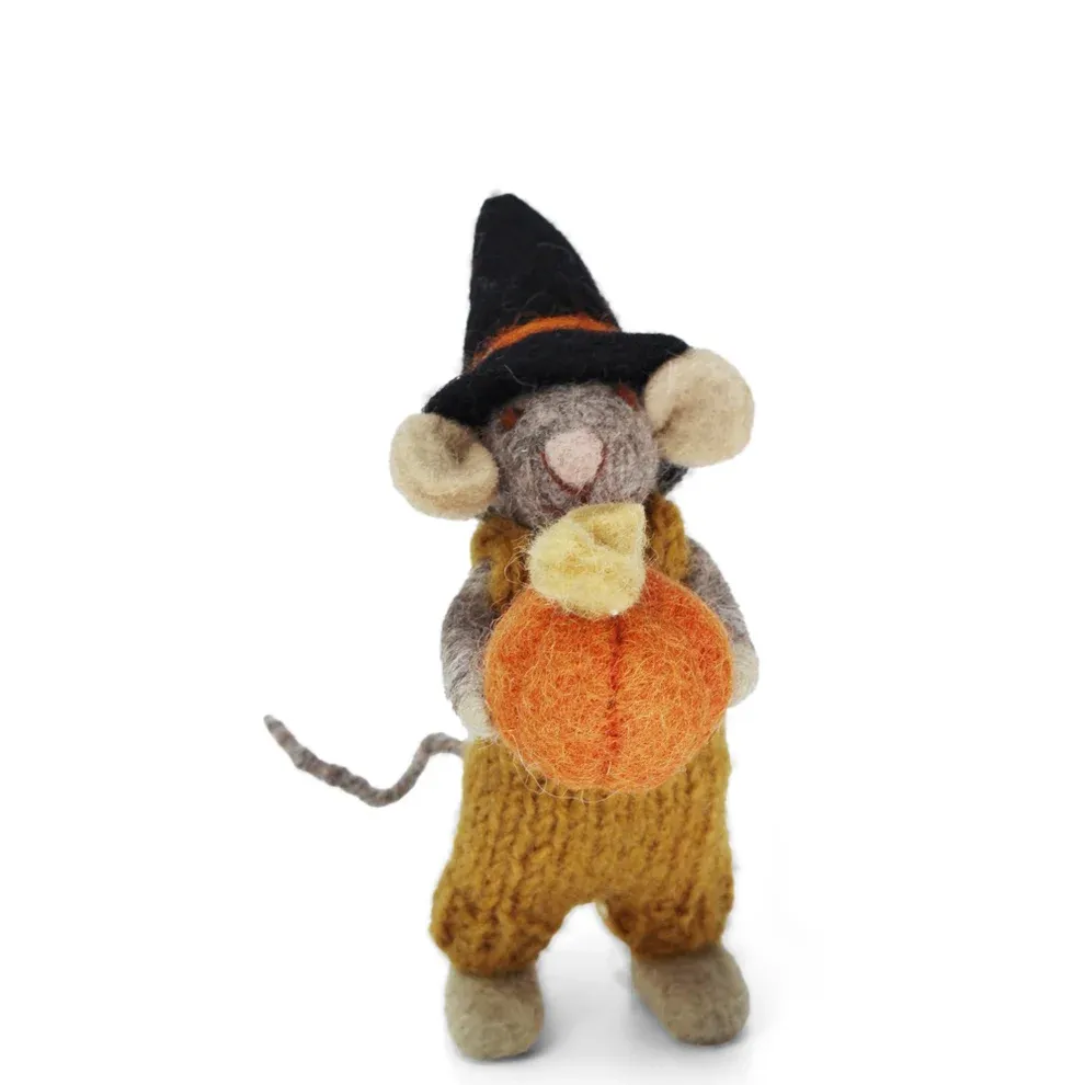Grey Mouse  w/Pumpkin and Ochre Pants Ornment