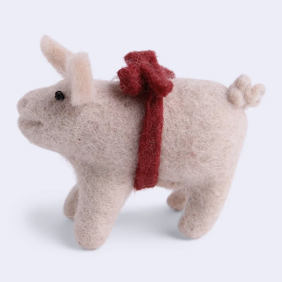 Pig /Red Bow - Felt Handmade Ornament