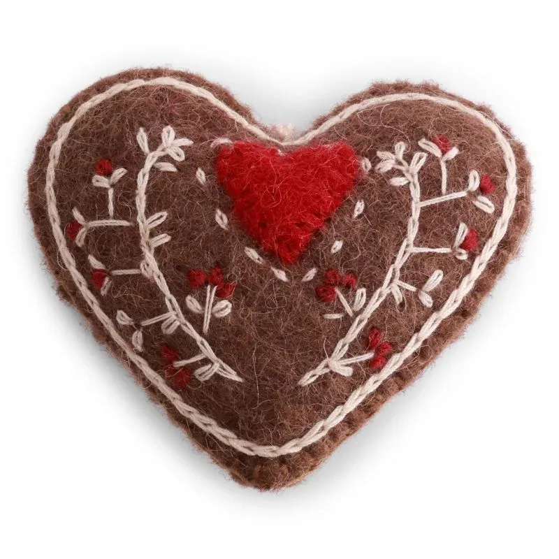 Embroidered Gingerbread Heart Ornament