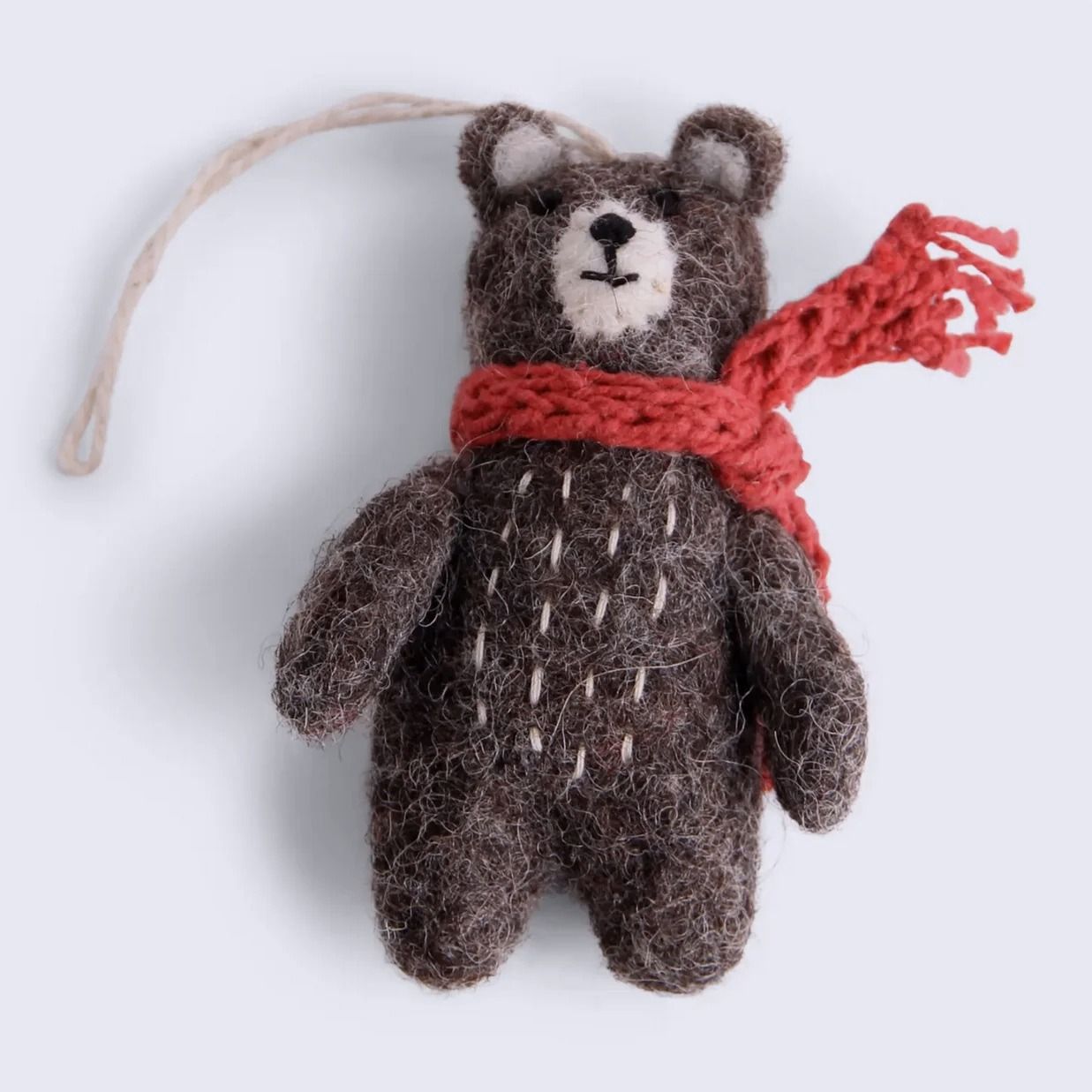 Mini Felt Bear/ Red Scarf - Handmade Ornament
