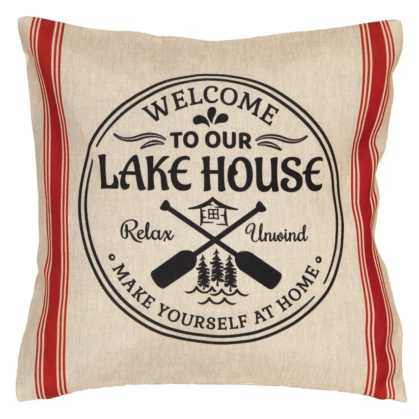Outdoor Pillow Red Stripe Lake House