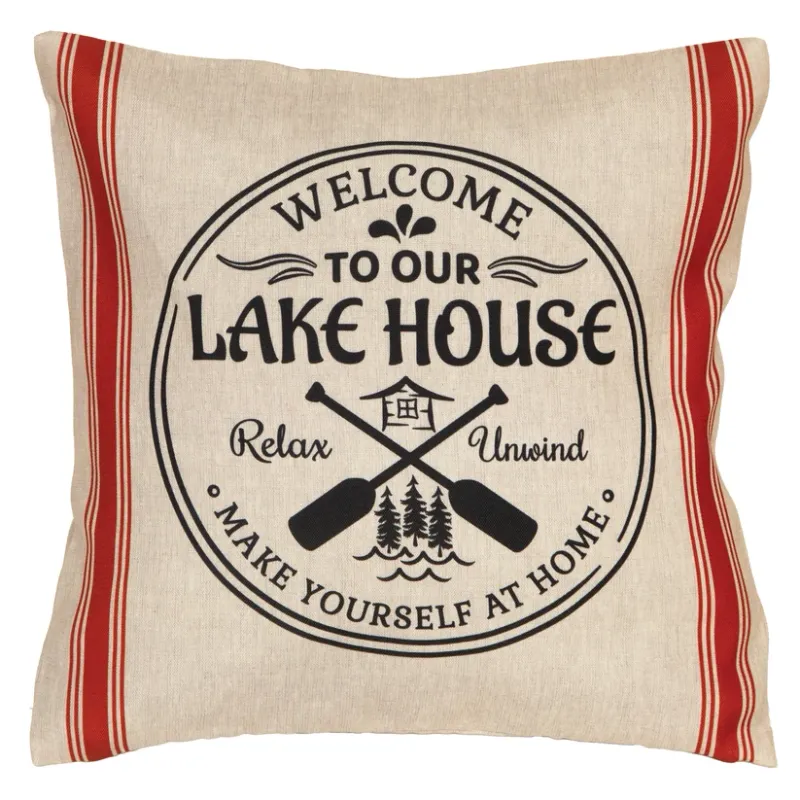 Outdoor Pillow Red Stripe Lake House
