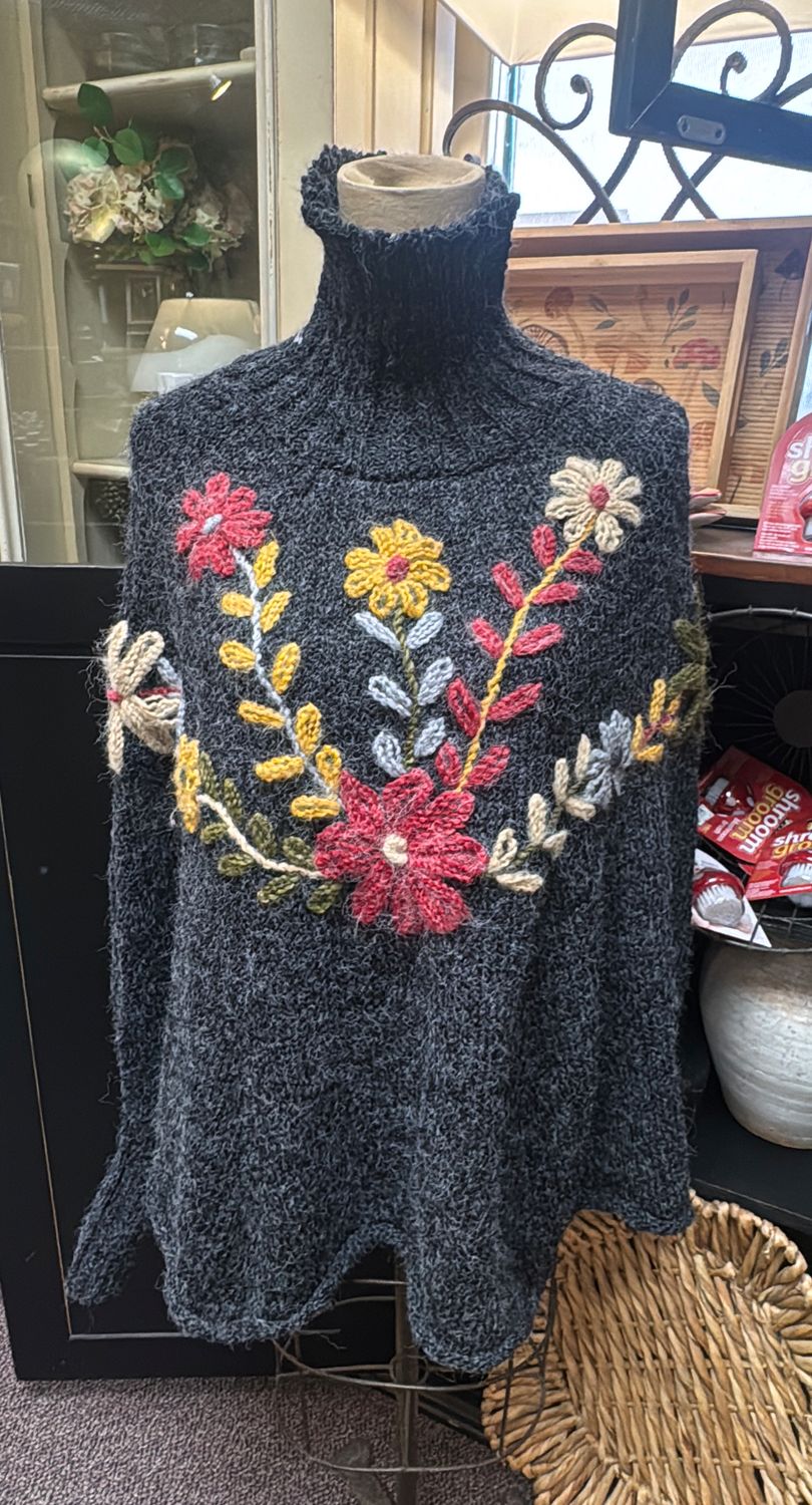 Embroidered Poncho With Cuffs