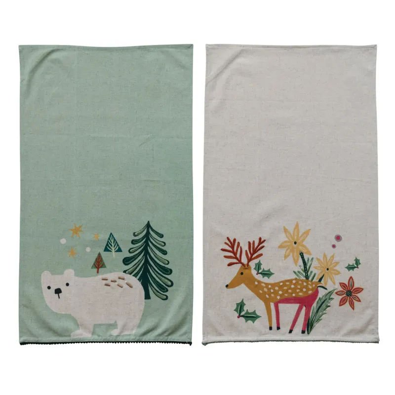 Cotton and Linen Deer or Bear Tea Towel